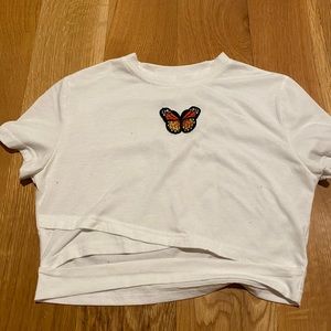 Butterfly white t shirt with cross at bottom